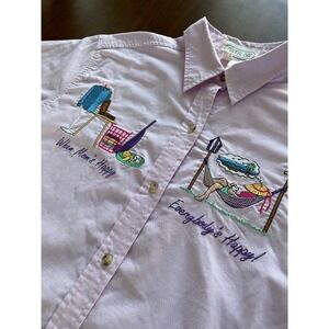 VTG 90s Womens Embroidered Oxford Button Up Shirt Size L/XL Purple Mother's Day